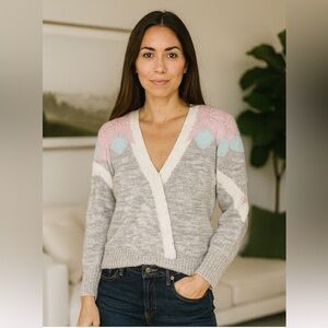 Vintage embroidered cable knit angora and lambswool blend sweater M